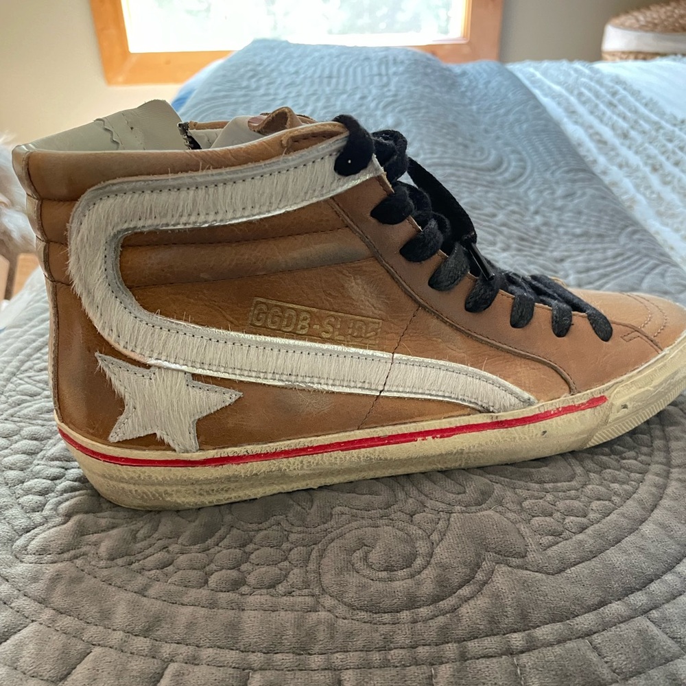 Golden goose distressed leather vintage high top sneakers